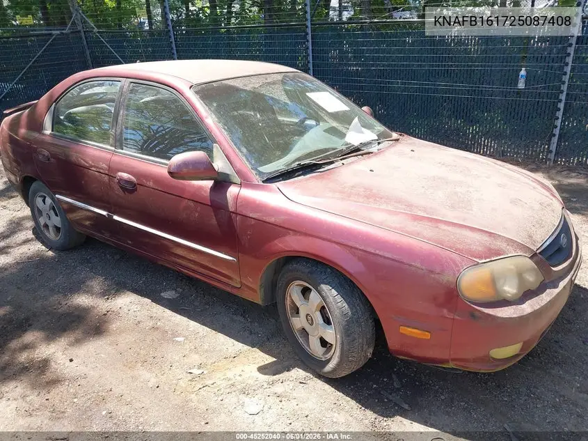 2002 Kia Spectra Gs/Gsx VIN: KNAFB161725087408 Lot: 45252040