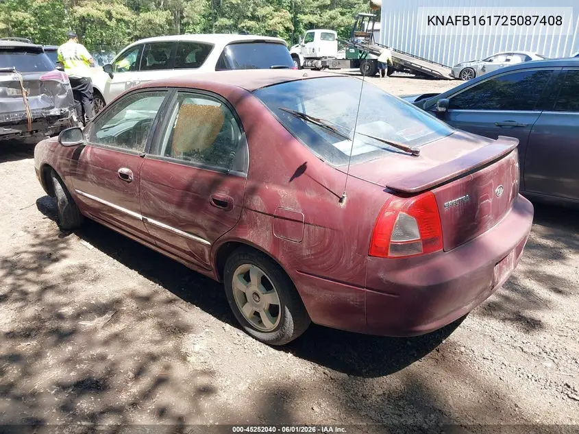 2002 Kia Spectra Gs/Gsx VIN: KNAFB161725087408 Lot: 45252040