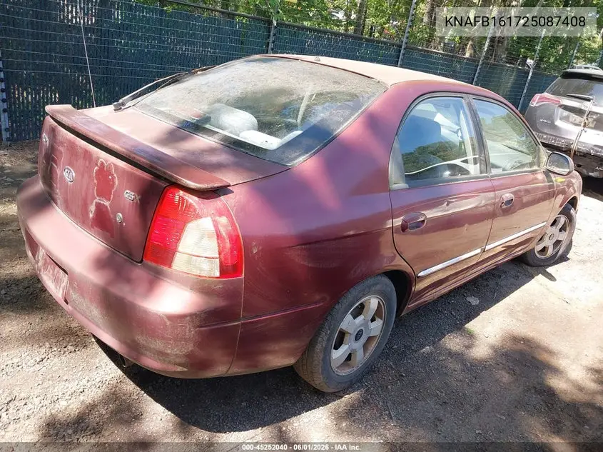 2002 Kia Spectra Gs/Gsx VIN: KNAFB161725087408 Lot: 45252040