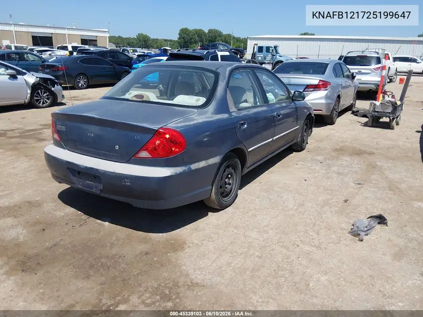 2002 Kia Spectra Ls VIN: KNAFB121725199647 Lot: 45339103