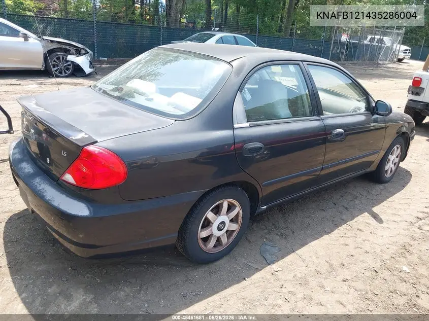 2003 Kia Spectra Ls VIN: KNAFB121435286004 Lot: 45461681