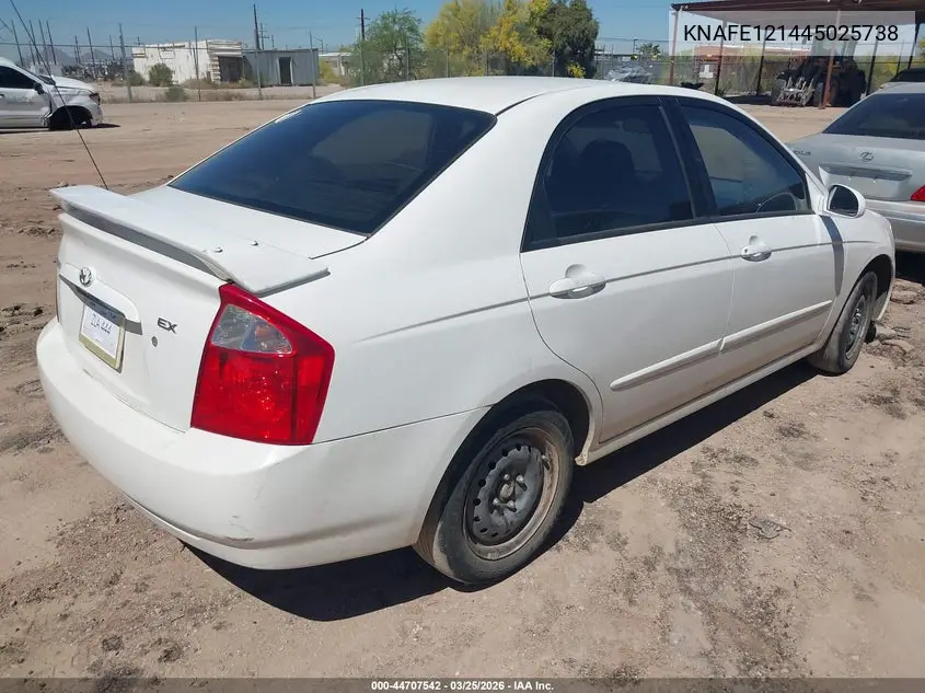 2004 Kia Spectra Ex/Lx VIN: KNAFE121445025738 Lot: 44707542