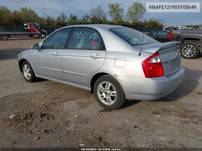 2005 Kia Spectra Ex/Lx/Sx VIN: KNAFE121955105649 Lot: 45085519