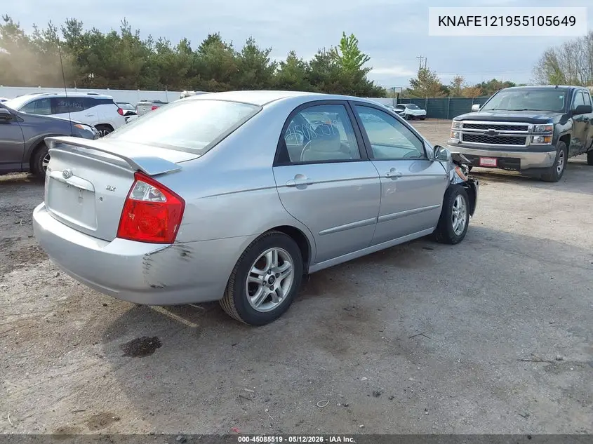 2005 Kia Spectra Ex/Lx/Sx VIN: KNAFE121955105649 Lot: 45085519
