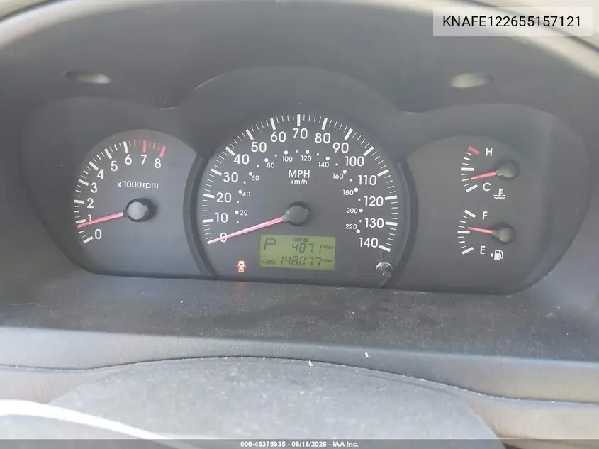 2005 Kia Spectra Ex/Lx/Sx VIN: KNAFE122655157121 Lot: 45375935