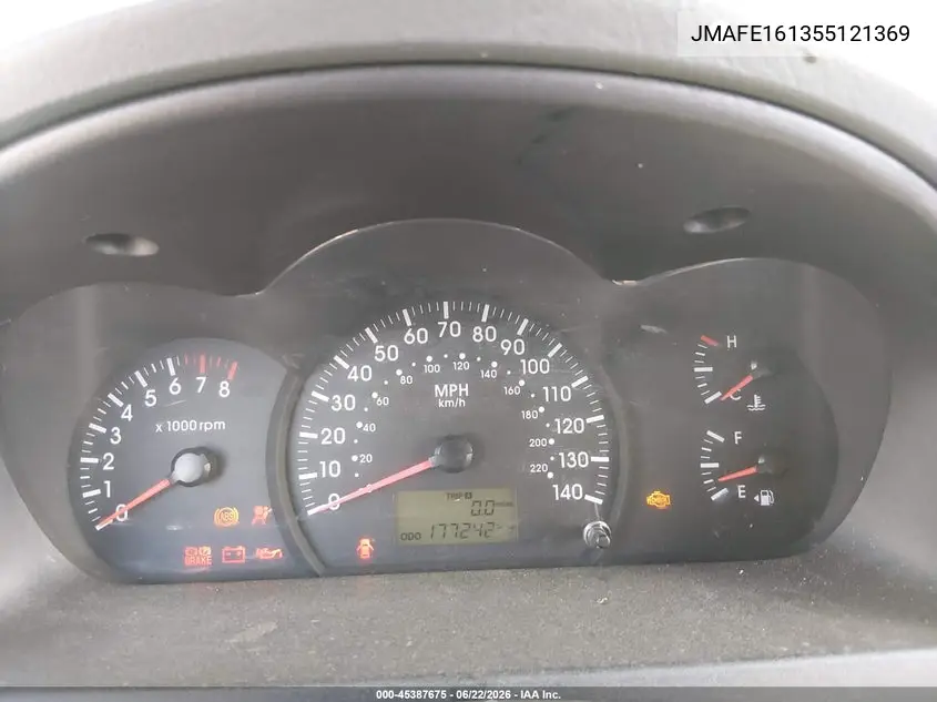 2005 Kia Spectra5 VIN: KNAFE161355121369 Lot: 45387675