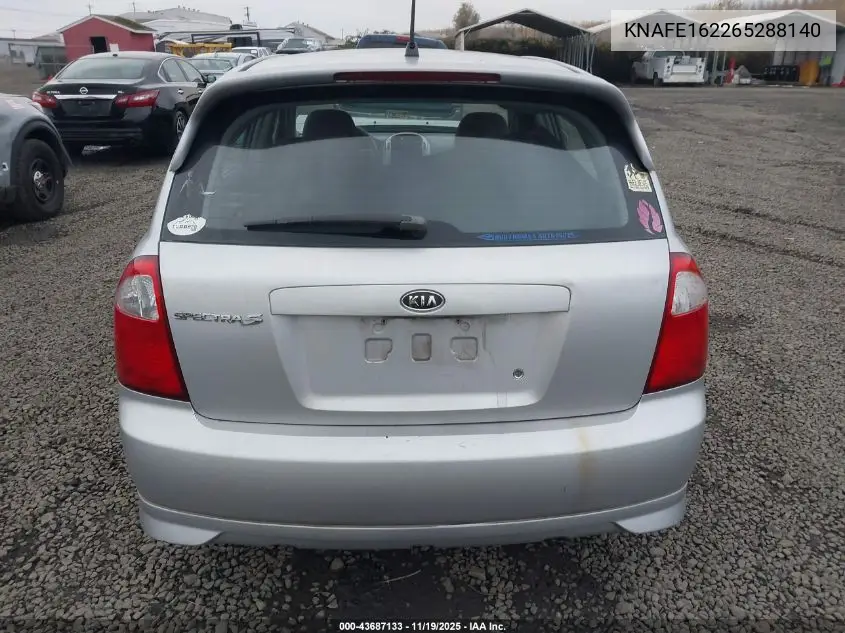 2006 Kia Spectra5 VIN: KNAFE162265288140 Lot: 43687133