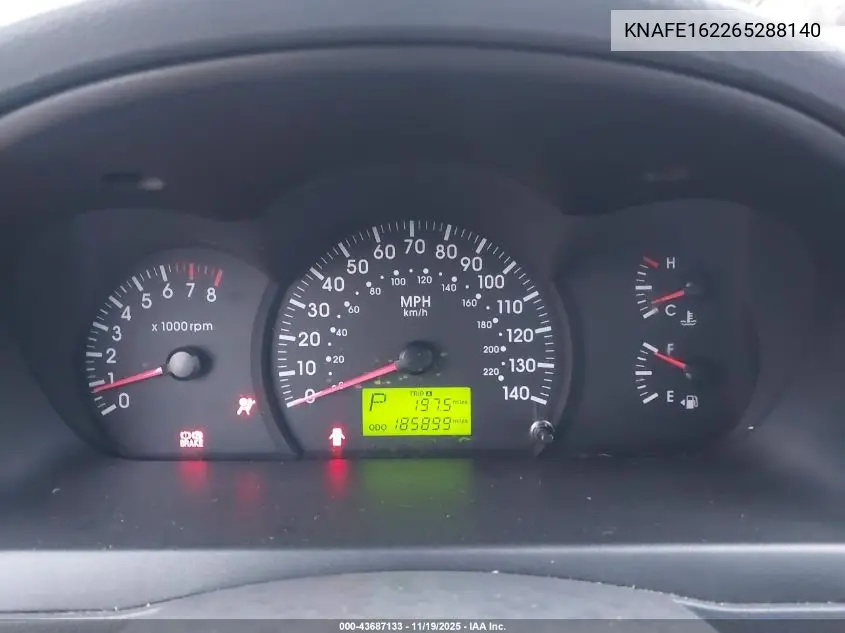 2006 Kia Spectra5 VIN: KNAFE162265288140 Lot: 43687133