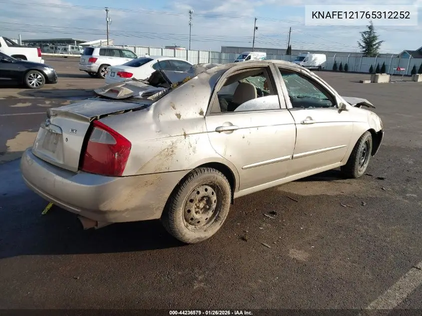 2006 Kia Spectra Ex/Lx/Sx VIN: KNAFE121765312252 Lot: 44236579