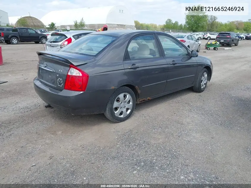 2006 Kia Spectra Ex/Lx/Sx VIN: KNAFE121665246924 Lot: 45003396