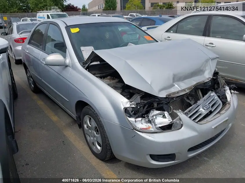 2007 Kia Spectra Ex/Lx VIN: KNAFE121275414334 Lot: 40071626