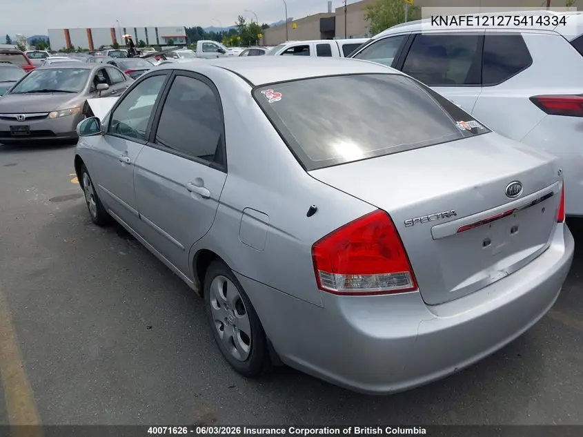 2007 Kia Spectra Ex/Lx VIN: KNAFE121275414334 Lot: 40071626