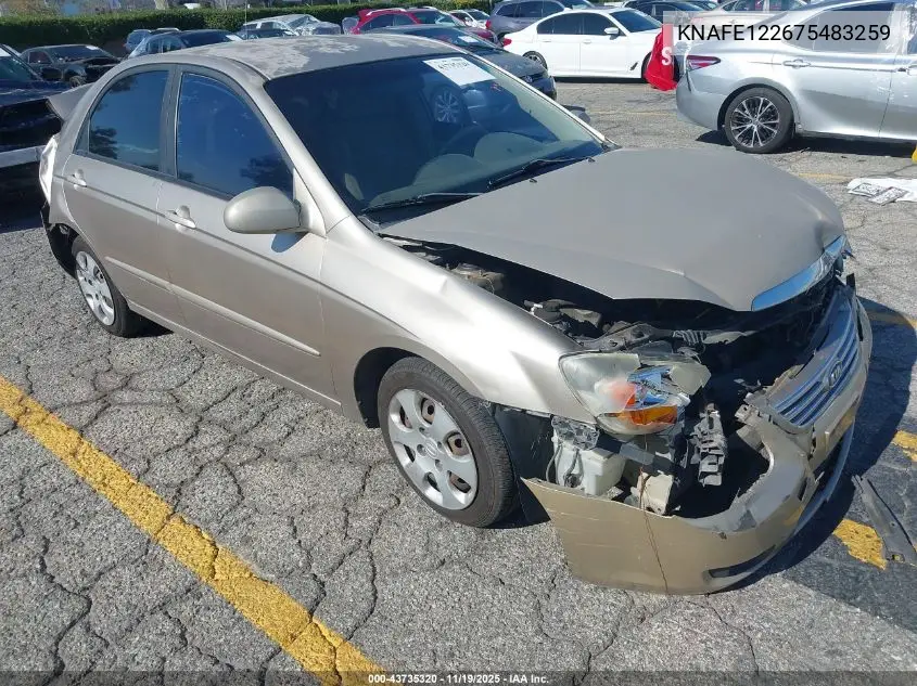 2007 Kia Spectra Ex VIN: KNAFE122675483259 Lot: 43735320