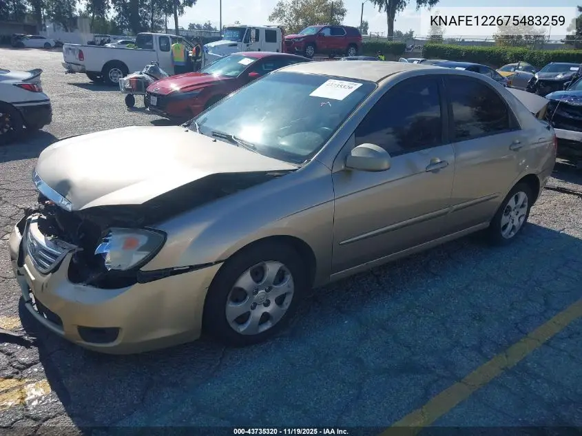 2007 Kia Spectra Ex VIN: KNAFE122675483259 Lot: 43735320
