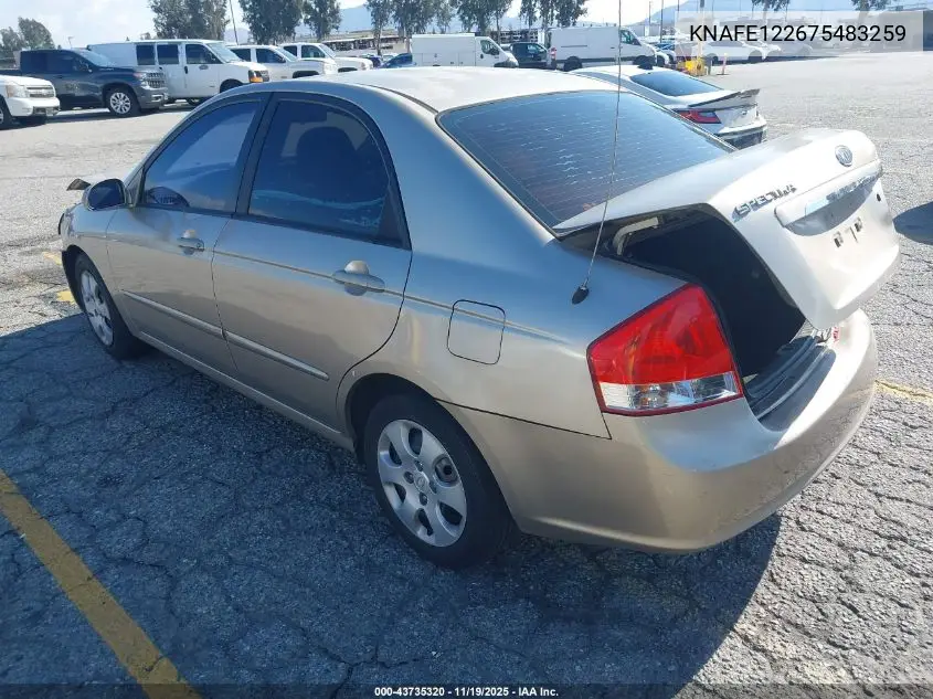 2007 Kia Spectra Ex VIN: KNAFE122675483259 Lot: 43735320