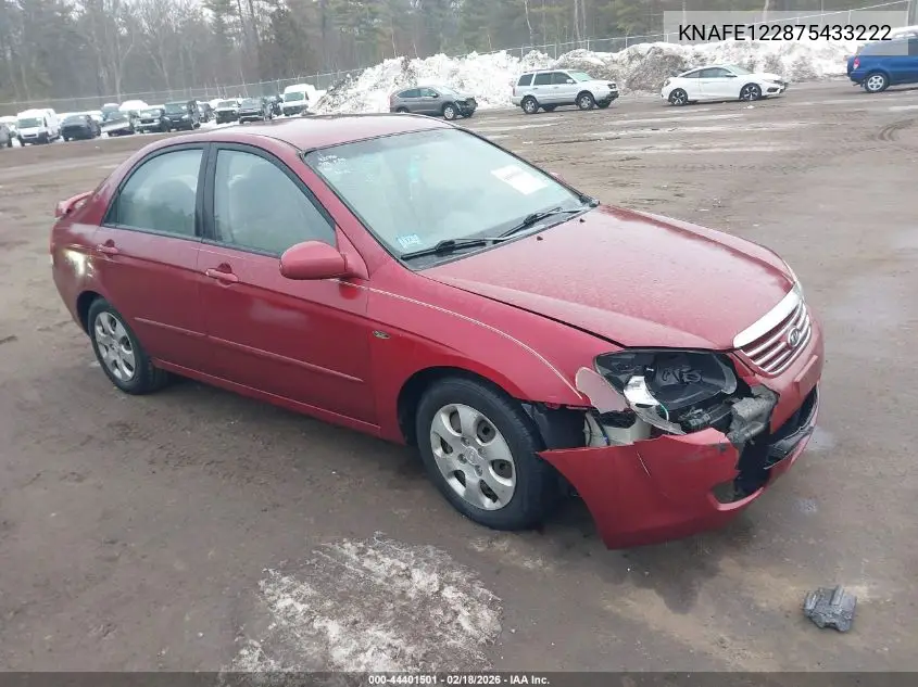 2007 Kia Spectra Ex VIN: KNAFE122875433222 Lot: 44401501