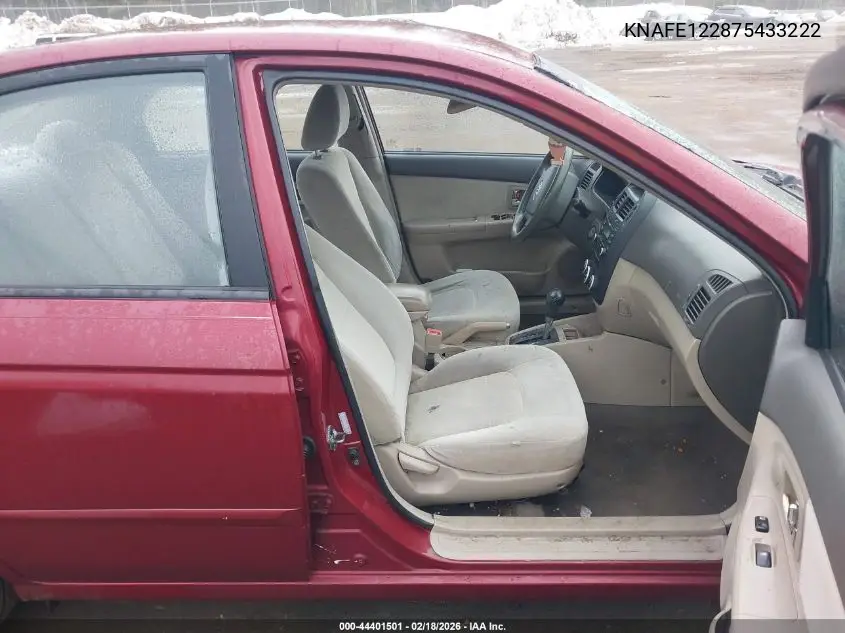2007 Kia Spectra Ex VIN: KNAFE122875433222 Lot: 44401501