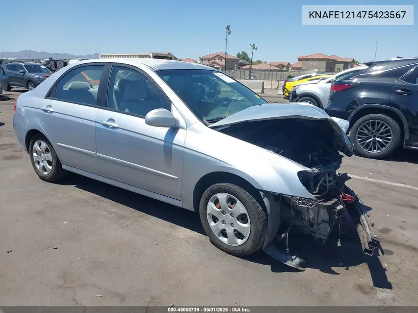 2007 Kia Spectra Ex VIN: KNAFE121475423567 Lot: 45008739