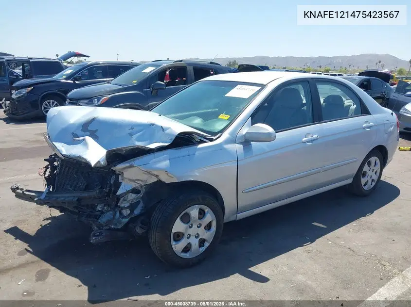 2007 Kia Spectra Ex VIN: KNAFE121475423567 Lot: 45008739