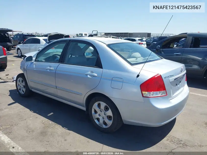 2007 Kia Spectra Ex VIN: KNAFE121475423567 Lot: 45008739