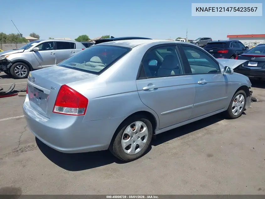 2007 Kia Spectra Ex VIN: KNAFE121475423567 Lot: 45008739