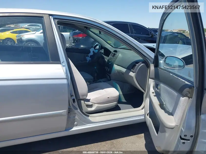 2007 Kia Spectra Ex VIN: KNAFE121475423567 Lot: 45008739
