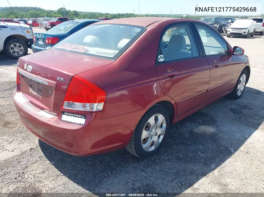 2007 Kia Spectra Ex VIN: KNAFE121775429668 Lot: 45311307