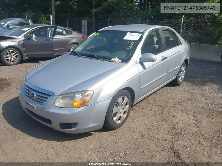 2007 Kia Spectra Ex VIN: KNAFE121475385743 Lot: 45524779