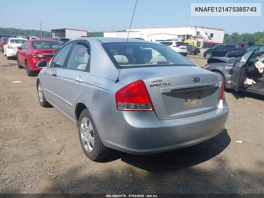 2007 Kia Spectra Ex VIN: KNAFE121475385743 Lot: 45524779