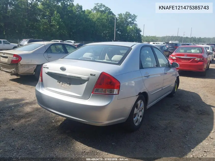 2007 Kia Spectra Ex VIN: KNAFE121475385743 Lot: 45524779
