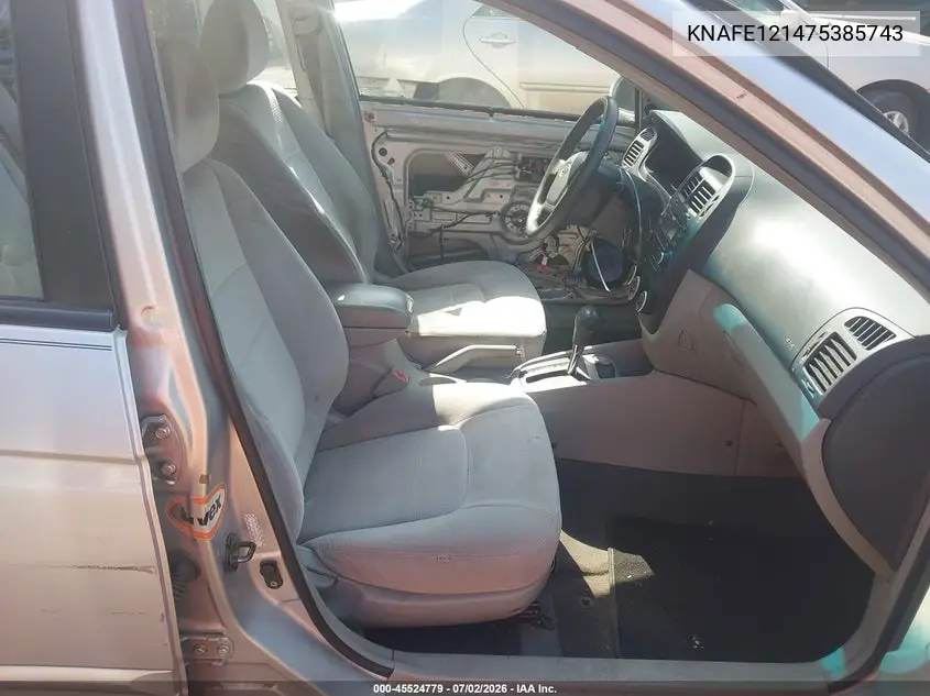 2007 Kia Spectra Ex VIN: KNAFE121475385743 Lot: 45524779