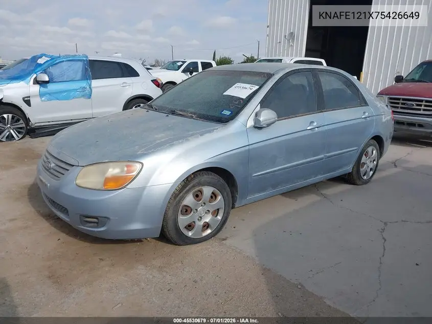 2007 Kia Spectra Ex VIN: KNAFE121X75426649 Lot: 45530679