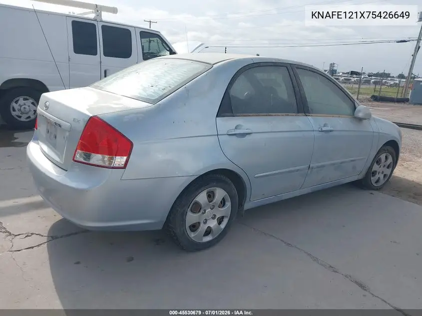 2007 Kia Spectra Ex VIN: KNAFE121X75426649 Lot: 45530679