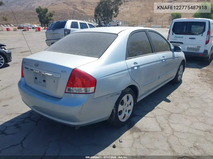 2007 Kia Spectra Ex VIN: KNAFE122775487918 Lot: 45666471