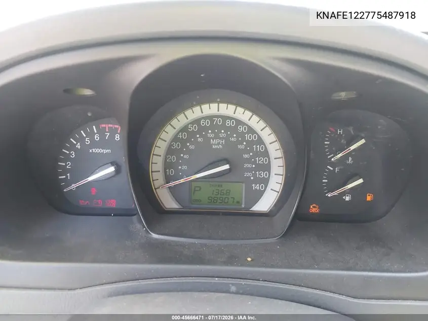 2007 Kia Spectra Ex VIN: KNAFE122775487918 Lot: 45666471