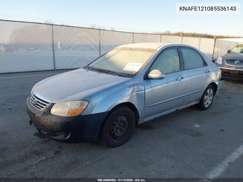 2008 Kia Spectra Lx VIN: KNAFE121085536143 Lot: 44088362