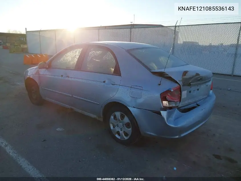 2008 Kia Spectra Lx VIN: KNAFE121085536143 Lot: 44088362