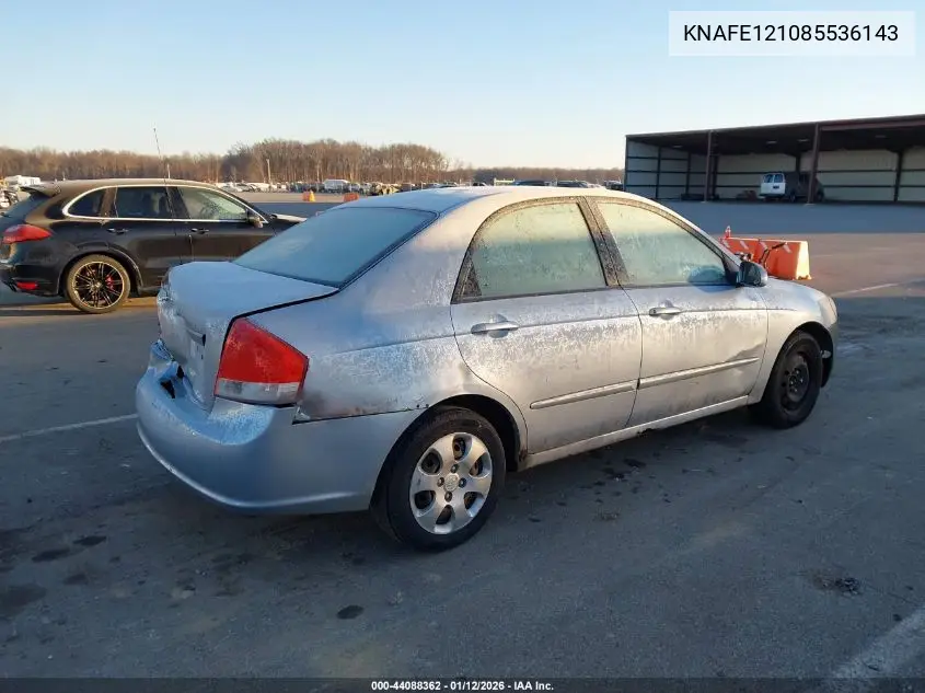 2008 Kia Spectra Lx VIN: KNAFE121085536143 Lot: 44088362