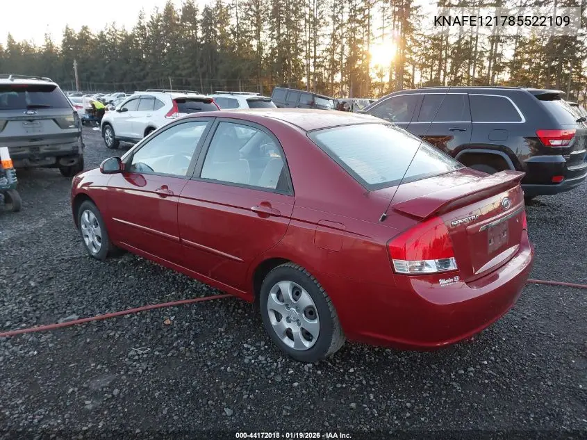 2008 Kia Spectra Ex VIN: KNAFE121785522109 Lot: 44172018