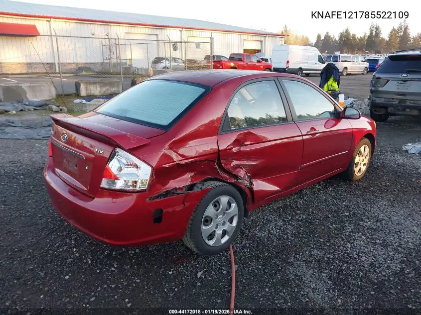 2008 Kia Spectra Ex VIN: KNAFE121785522109 Lot: 44172018