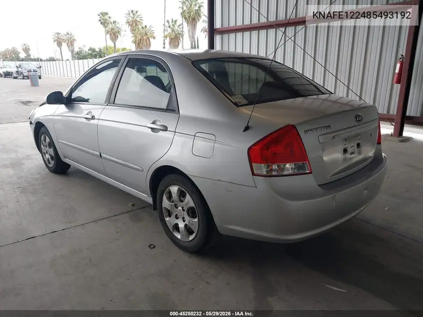 2008 Kia Spectra Ex VIN: KNAFE122485493192 Lot: 45250232
