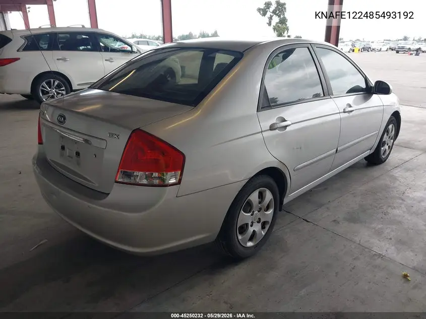 2008 Kia Spectra Ex VIN: KNAFE122485493192 Lot: 45250232