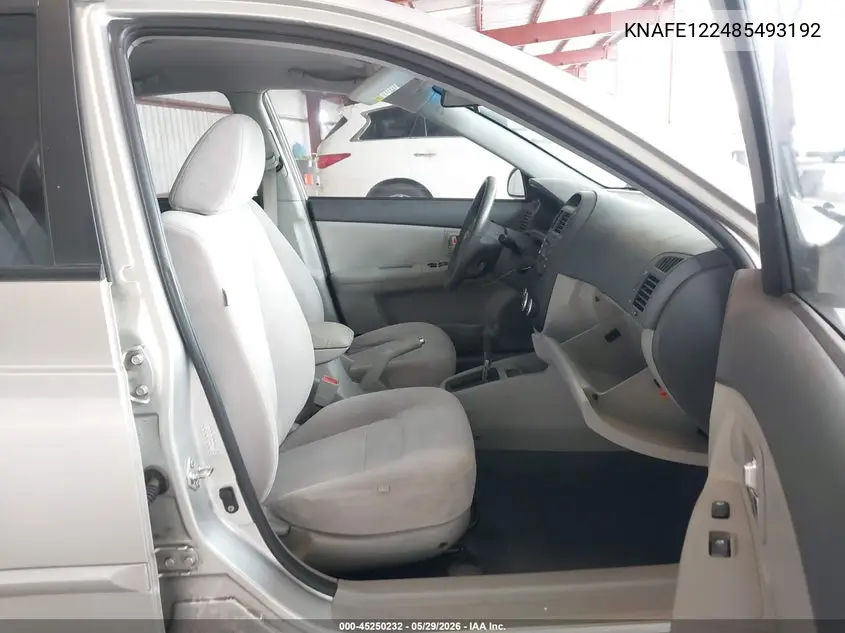 2008 Kia Spectra Ex VIN: KNAFE122485493192 Lot: 45250232