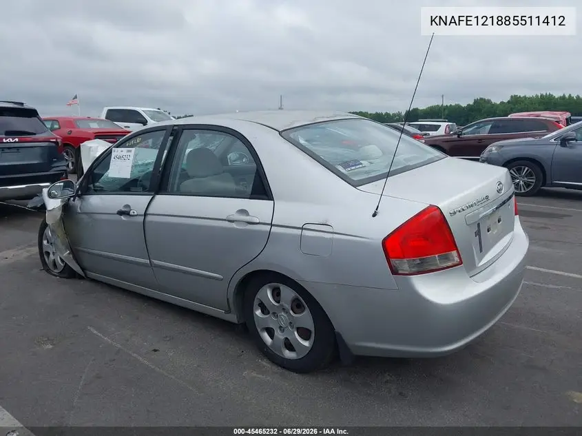 2008 Kia Spectra Ex VIN: KNAFE121885511412 Lot: 45465232