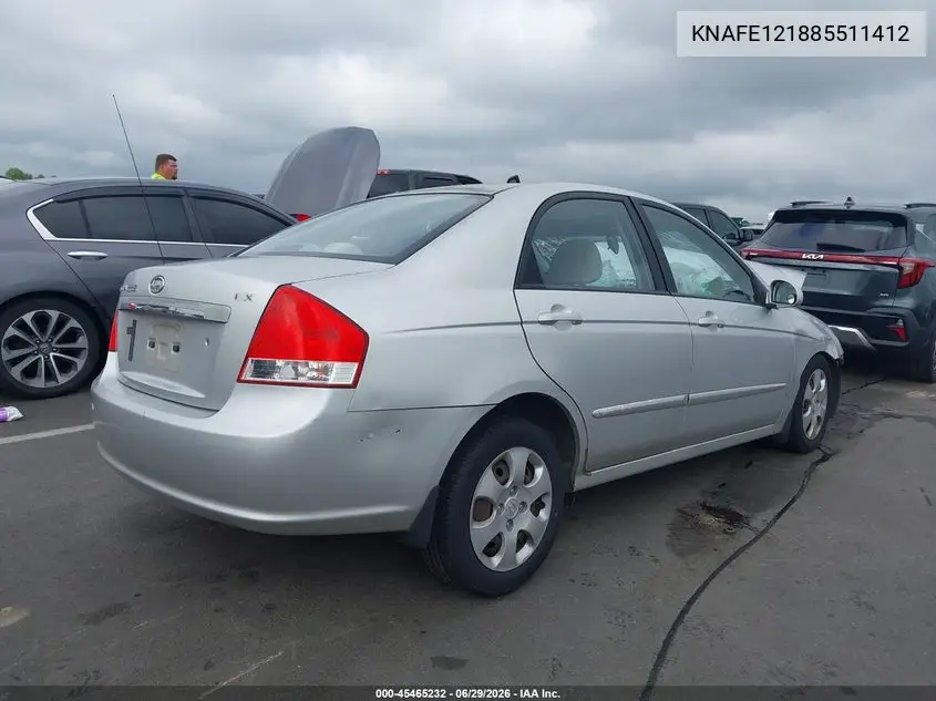 2008 Kia Spectra Ex VIN: KNAFE121885511412 Lot: 45465232