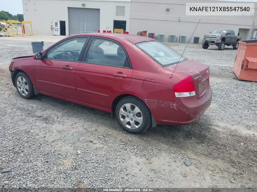 2008 Kia Spectra Ex VIN: KNAFE121X85547540 Lot: 45483042