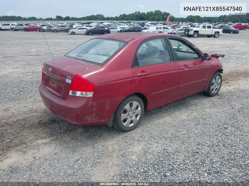 2008 Kia Spectra Ex VIN: KNAFE121X85547540 Lot: 45483042