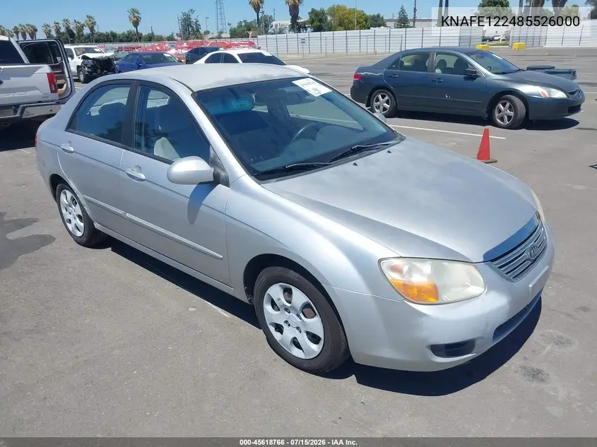 2008 Kia Spectra Ex VIN: KNAFE122485526000 Lot: 45618766
