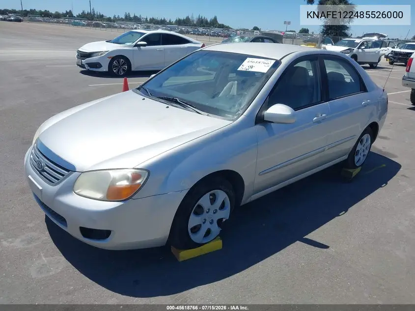 2008 Kia Spectra Ex VIN: KNAFE122485526000 Lot: 45618766