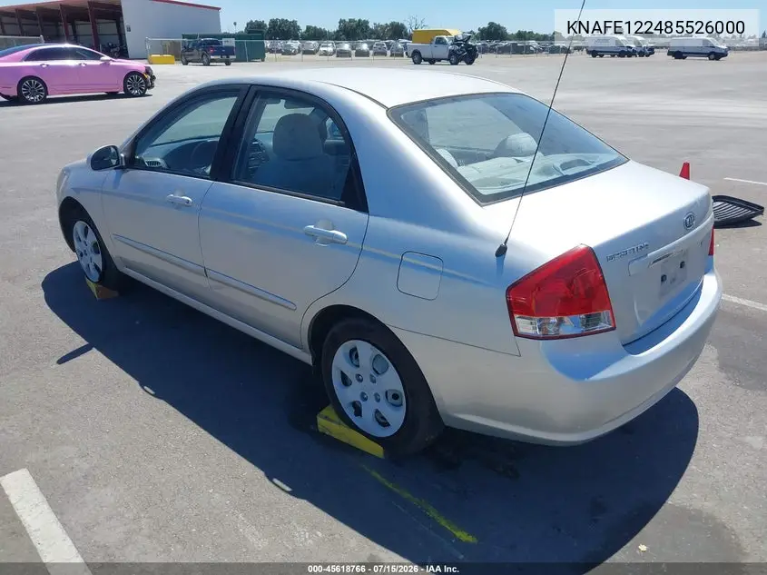 2008 Kia Spectra Ex VIN: KNAFE122485526000 Lot: 45618766